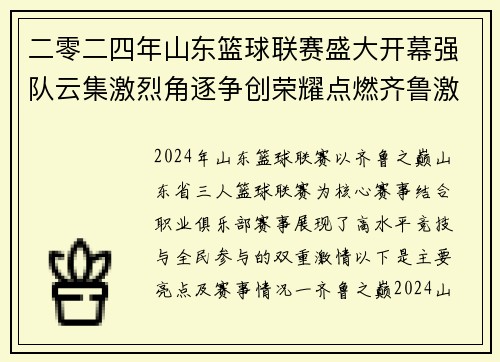 二零二四年山东篮球联赛盛大开幕强队云集激烈角逐争创荣耀点燃齐鲁激情
